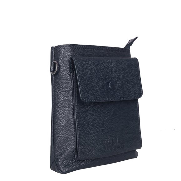 Leather Navy Blue Crossbody Shoulder Bag for Men & Women–Sling Bag for Daily Use - Picture 6 of 10